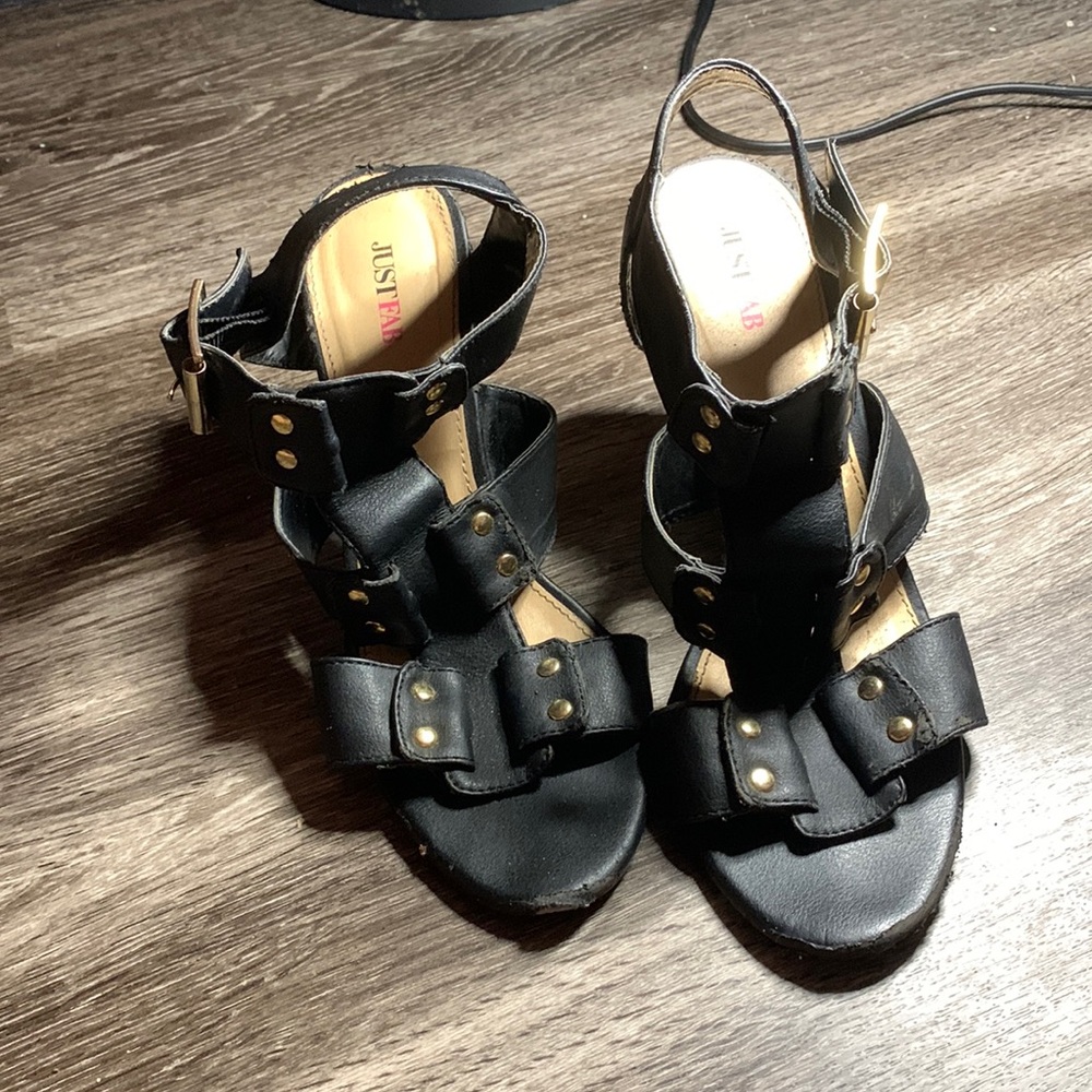 Womens black buckle heels